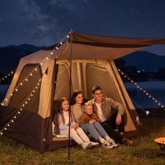 Camping Tent, 4 Person Inflatable Cabin Tent with Rechargeable Pump, TPU Air Tube & 5 Large Mesh Windows, Portable Easy Setup Waterproof with Carry Bag for Family Outdoor Camping & Hiking, Beige