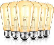 E27 Vintage Light Bulbs, Non-Dimmable, 2500K Warm White, 6.5W 60W Equivalent, Retro Amber Glass ST64 Filament LED Bulb, Edison Screw Cap, 15000Hours, 650 Lumens, Pack of 6