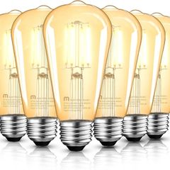 E27 Vintage Light Bulbs, Non-Dimmable, 2500K Warm White, 6.5W 60W Equivalent, Retro Amber Glass ST64 Filament LED Bulb, Edison Screw Cap, 15000Hours, 650 Lumens, Pack of 6