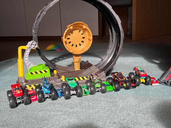 hot wheels mega garage and monster truck loop launcher