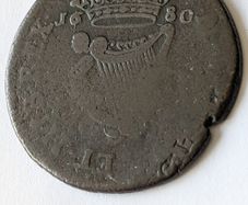 1680 Irish Halfpenny,Charles 11.