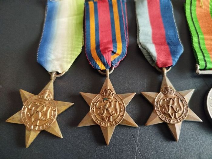 WWII Royal Navy 5 Medal Group, Named Original Medal Box - Original WWII Royal Navy medal