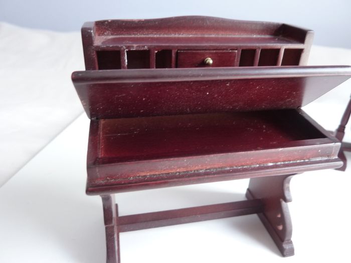 Vintage wood doll's house dining room furniture & tableware