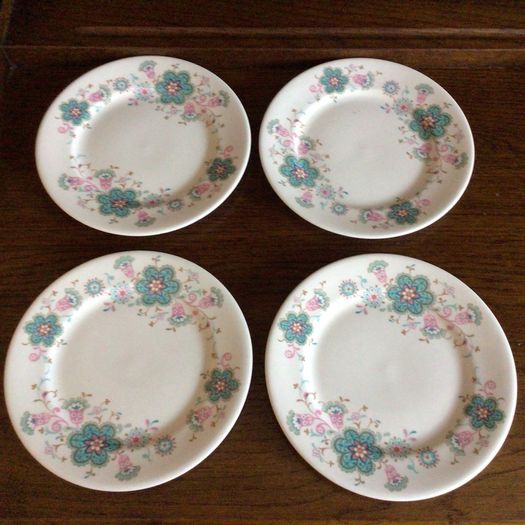 Pretty Queen Anne Blue floral cups saucers and Sides