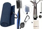 Golf Accessories, Multifunctional Golf Ball Marker, Golf Club Brush and Golf Towel Kit, Foldable Divot Repair Tool with Golf Marker, Golf Club Cleaner, 3-Piece Golf Gifts Set