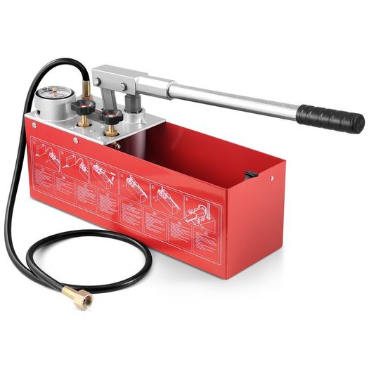 Hydrostatic Test Pump, Max 25 bar/362 PSI, Dual Valve Hydraulic Manual Water Pressure Tester Kit with Gauge 2.8 Gal Water Tank, 4.6 ft Hose with 1/2 inch External Thread Connector for Pipeline