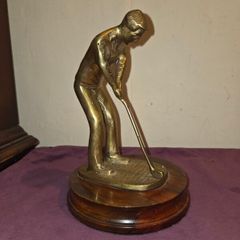 Vintage Solid Brass Golfer Statue