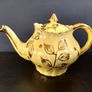 Vintage Arthur Wood Teapot and Matching Milk Creamer in a Gilt Pattern of Leaves and Spots on a Sunshine/Banana Yellow Glazed Background, in the Prince Shape Image 2