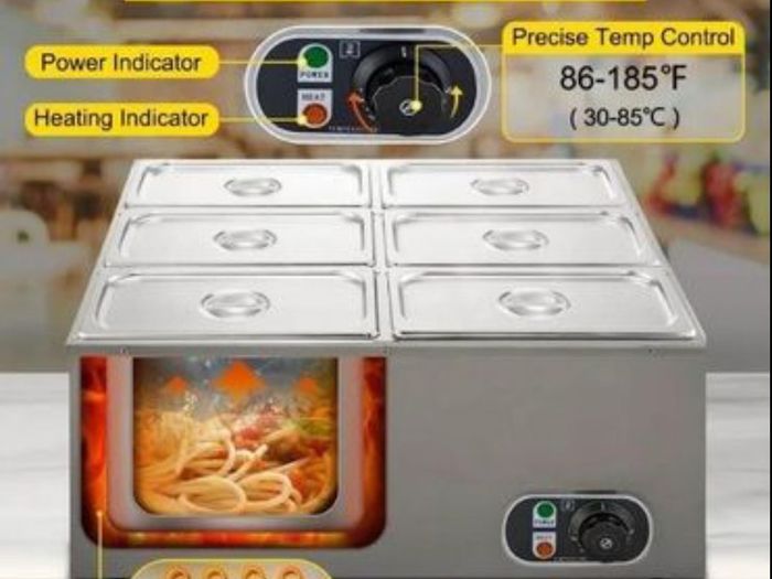 220v food heater Bain Marie 6- pan plate container food heater electric desktop steam table stainless steel large capacity buffet