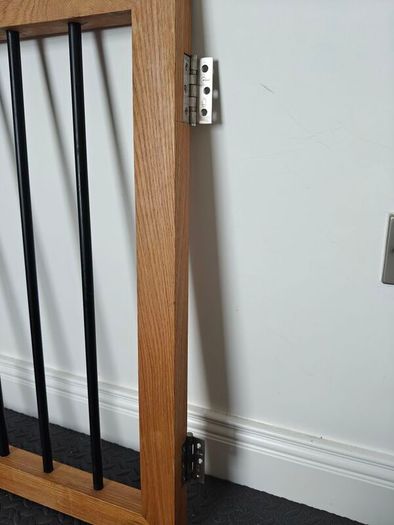 Oak and black metal stair gate
