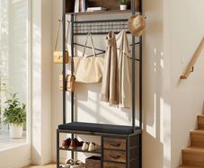 Coat Rack with Shoe Bench & 3 Drawers, 3-in-1 Freestanding