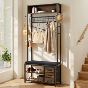 Coat Rack with Shoe Bench & 3 Drawers, 3-in-1 Freestanding