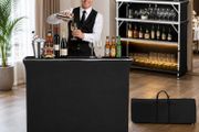 Folding Portable Bar Table, 1105 x 390 x 1010 mm, with Carry Bag, 2 Storage Shelves, and Detachable Skirt, Quick and Easy Setup