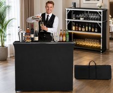 Folding Portable Bar Table, 1105 x 390 x 1010 mm, with Carry Bag, 2 Storage Shelves, and Detachable Skirt, Quick and Easy Setup