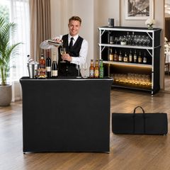 Folding Portable Bar Table, 1105 x 390 x 1010 mm, with Carry Bag, 2 Storage Shelves, and Detachable Skirt, Quick and Easy Setup