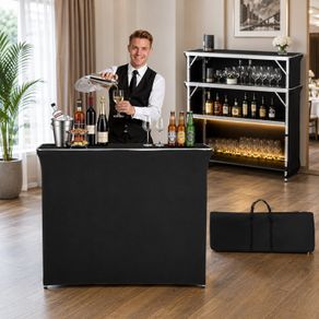 Folding Portable Bar Table, 1105 x 390 x 1010 mm, with Carry Bag, 2 Storage Shelves, and Detachable Skirt, Quick and Easy Setup