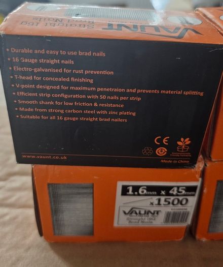 6 boxes of 9,000 total 16 gauge Straight 1.6mm x 45mm Brad Nails