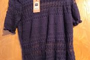 Gallery  Navy Pointelle Short Sleeved  jumper. S M-12/14.   B.N.W.T.