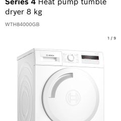 Heat pump tumble dryer 8 kg. Series 4  WTH84000GB