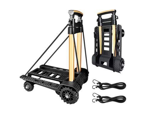 Folding Hand Truck, with Noiseless Wear-Resistant PU Tank Wheels and Adjustable Aluminum Alloy Drawbar