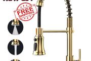 NEW SALE | Kitchen Tap, Kitchen Sink Mixer Tap with 360 Degree Swivel Pull Down Sprayer Commercial Kitchen Taps Single Handle Mixer Tap Cold and Hot 3-Modes Spray with Standard Fittings Gold