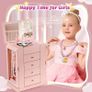 Musical Girls Jewellery Box with Spinning Dancer, 5 Layer Large Wooden Kids Music Box with Mirror, Jewelry Storage Box Gifts for Little Girls Christmas New Year Birthday Children's Day (Pink) Image 2