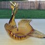 Vintage Amber Hand Blown Glass Swan Center Piece Dish Image 4