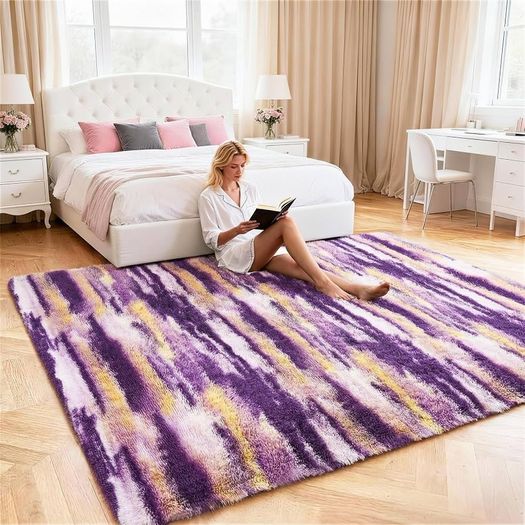 Rugs Living Room 180x270cm Large Rug for Living Room, Machine Washable Non-Slip Carpet, Soft Fluffy Pile Area Rug for Bedroom Kids Room Nursery Home, Tie-Dyed Purple