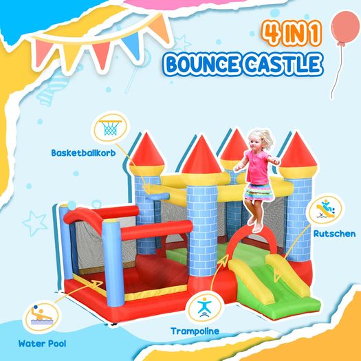Kids Bouncy Castle Inflatable Trampoline Slide Pool Basket for Kids Age 3-10, 3 x 2.75 x 2.1m