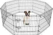 Doggy Style 8 Panel Playpen Suitable for Dogs Puppies Cats &amp; Rabbits Foldable Ideal for Indoor/Outdoor use Puppy Play Pen (Small, 8 Panel Light/Lge Door/Black)