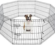Doggy Style 8 Panel Playpen Suitable for Dogs Puppies Cats & Rabbits Foldable Ideal for Indoor/Outdoor use Puppy Play Pen (Small, 8 Panel Light/Lge Door/Black)