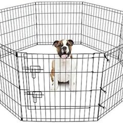 Doggy Style 8 Panel Playpen Suitable for Dogs Puppies Cats & Rabbits Foldable Ideal for Indoor/Outdoor use Puppy Play Pen (Small, 8 Panel Light/Lge Door/Black)