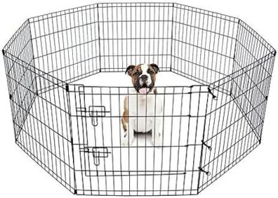 Doggy Style 8 Panel Playpen Suitable for Dogs Puppies Cats & Rabbits Foldable Ideal for Indoor/Outdoor use Puppy Play Pen (Small, 8 Panel Light/Lge Door/Black)