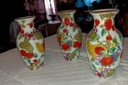 3 Hand painted vases with fruits