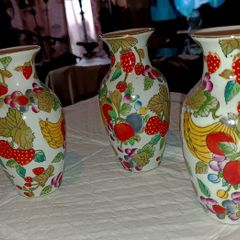 3 Hand painted vases with fruits
