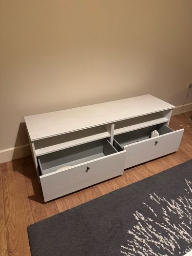 IKEA Hemnes TV Bench - White Stain Solid Wood | 2 Large Drawers