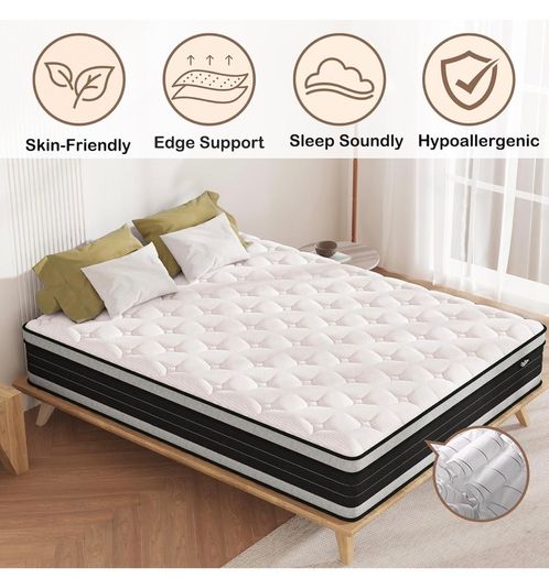 King Size Mattress Hybrid Mattress Medium Firm 150x200x30cm 12 inch, 2000 Pocket Springs, Gel Memory Foam, 7 Zone Support, Motion Isolation for Comfort Sleep