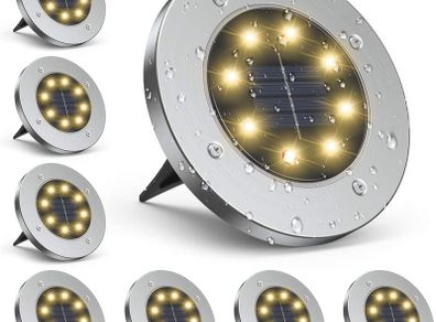 Solar Ground Lights for Outdoor, Infray Solar Disk Lights Garden Lights IP65 Waterproof LED Solar Lights 3000K Warm White Landscape Lighting for Garden Yard Lawn Patio Pathway (8 Pack)