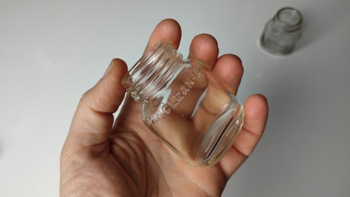 386 - Set of 2 Vintage Collectible Decorative Clear Glass Maclean Brand Stomach Powder Bottles