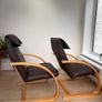 Set of 2 Brown leather and wood Bent Wood Easy Chairs and matching footstools Image 5