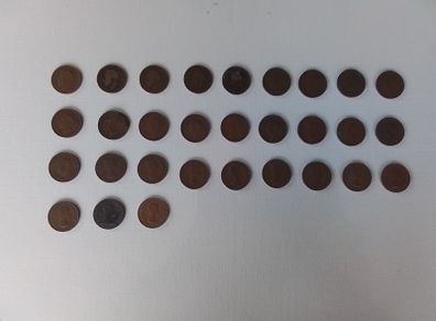 30. English Half Penny Coins.