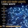 Christmas Tree Fairy Lights - 400 LED Cool White with 8 Different Modes; for Outdoor & Indoor Use, Plug in Xmas Party Decorations - 400 LED/ 40M Lit-Length Image 6