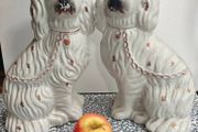 Vintage pair of Staffordshire pottery mantel dogs