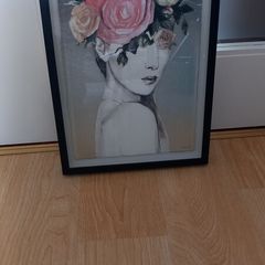 Framed girl with flowers picture
