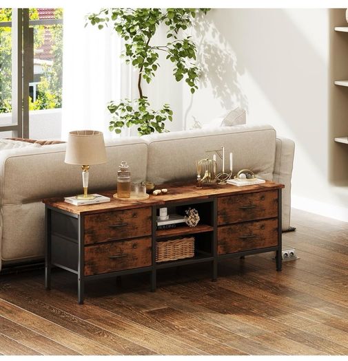 TV Stand with Storage, TV Table 55 Inch with Drawers for 60 65 Inch TV, TV Console Table, TV Bench for Living Room, Bedroom(Brown,55 Inch)