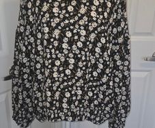 Primark Black White Floral Boho Blouse UK 14 Long Sleeve Top