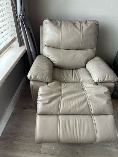 3 + 1 seater taupe grey leather sofa.