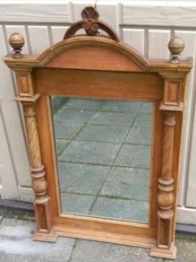 Antique Mirror  Antique Victorian Architectural Walnut Wall Mirror Carved Columns & Finials (92cm x 64cm)  Restoration Project