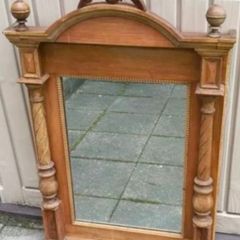 Antique Mirror  Antique Victorian Architectural Walnut Wall Mirror Carved Columns & Finials (92cm x 64cm)  Restoration Project