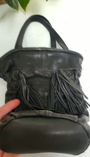 ZARA black supersoft leather tassle hand held bag